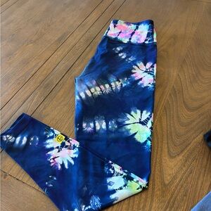 Zumba Fitness Navy Tie-Dye Leggings with Multicolor Floral Accents